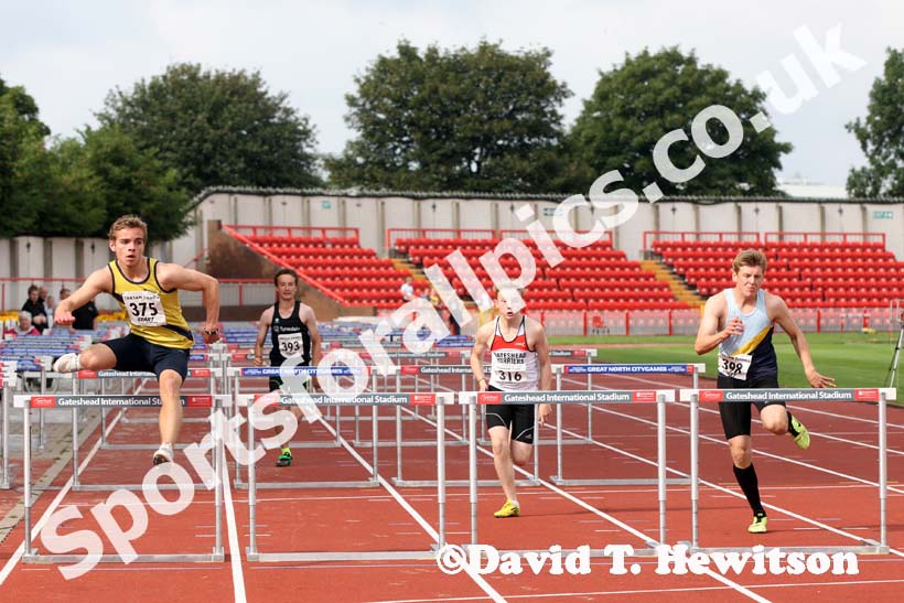 Mens under-17s 100 metres hurdles at the Gateshead Tartan Games Open.